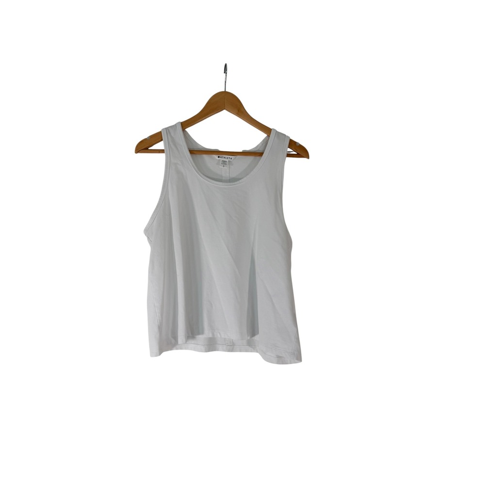 Athleta Womens White Supima Cotton Blend Scoop Neck Tank Top Large RN54023